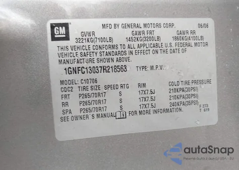 2007 Chevrolet Tahoe Lt из США, поврежденный, VIN 1GNFC13037R218563